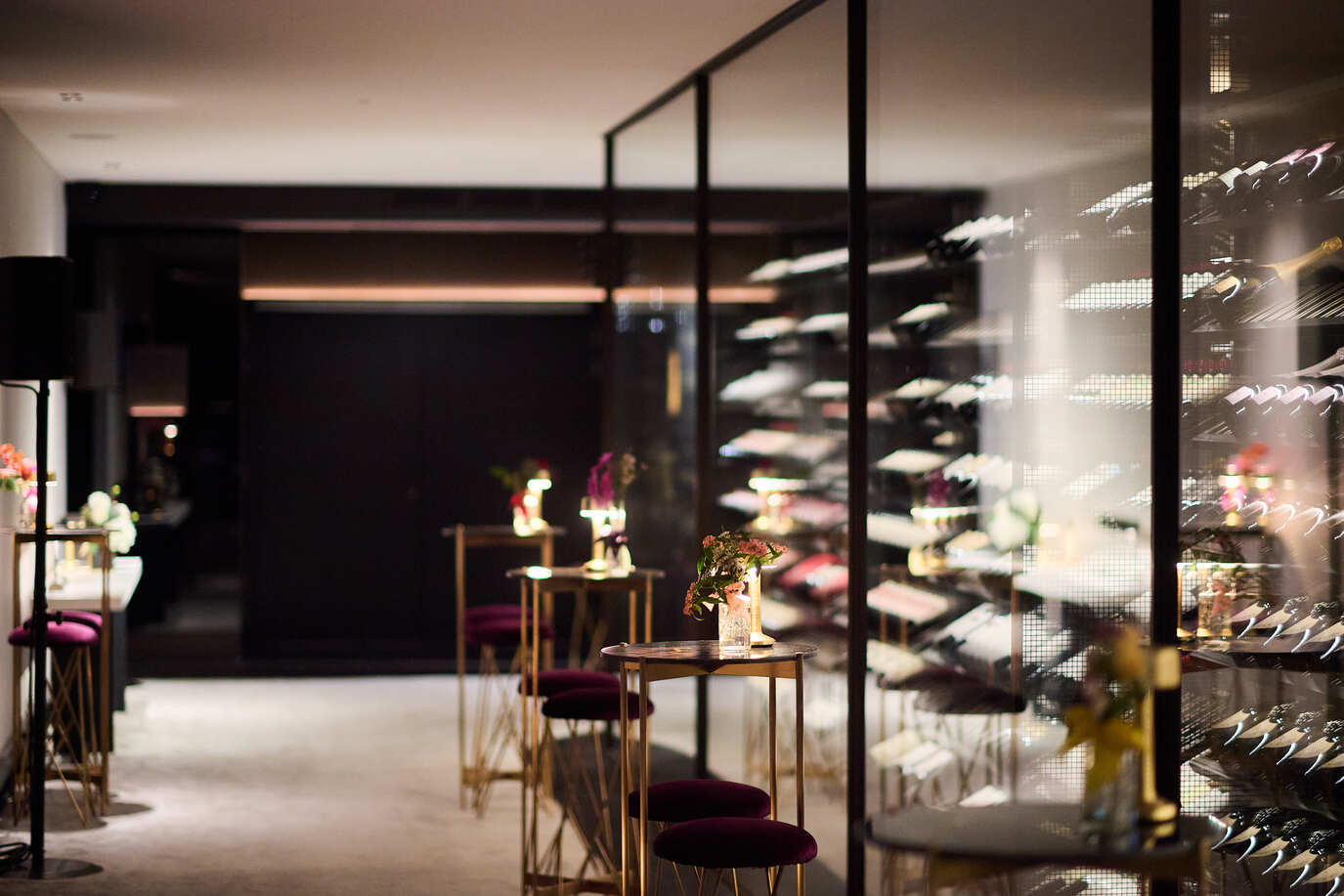 Stylish wine cellar at La Réserve Resort in Knokke-Heist, ideal for a wedding reception or toast