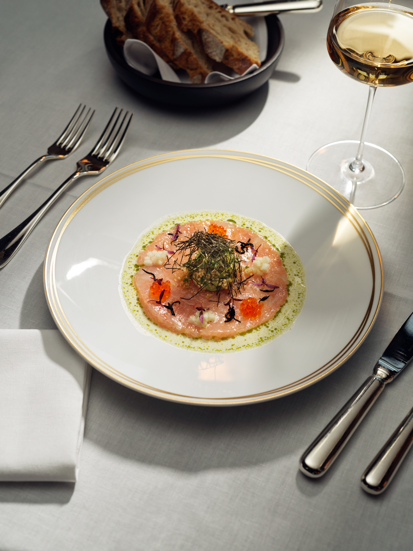 Fine dining dish at restaurant La Rigue in La Réserve Resort Knokke